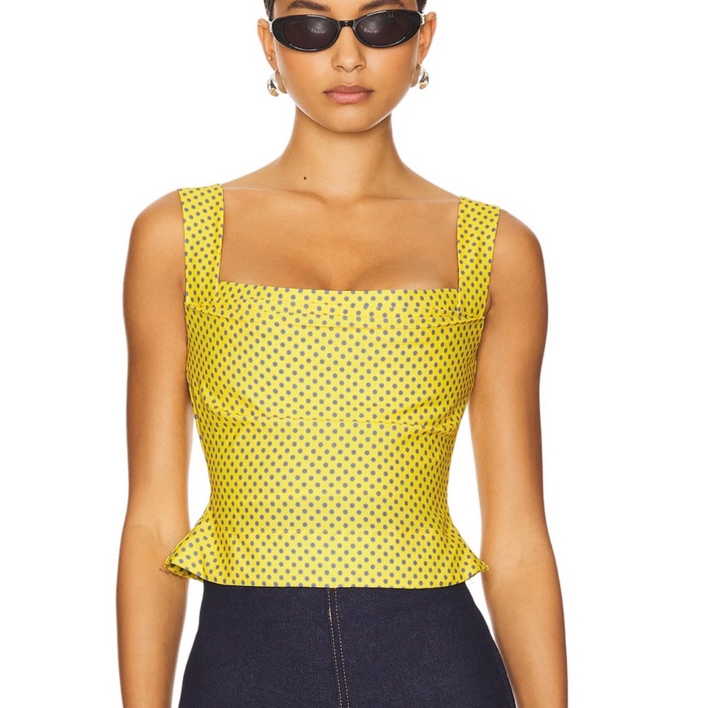 Miaou Yellow and Black Polka Dot Crop Top